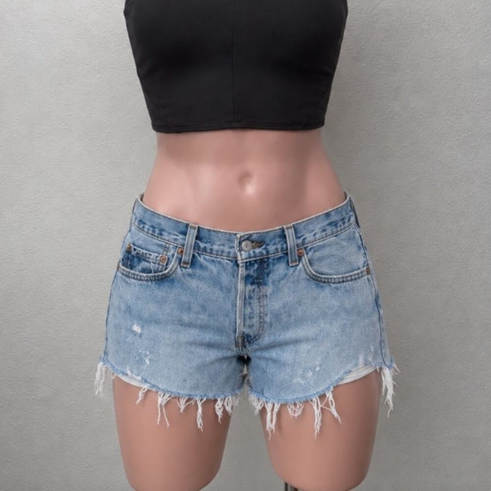Levis 501 Light Blue Wash Button Fly Cutoff Refurbished Jean Shorts 36